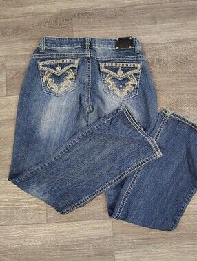 Wired Heart Embroidered Back Blue Boot Cut Jeans for Women Size 28